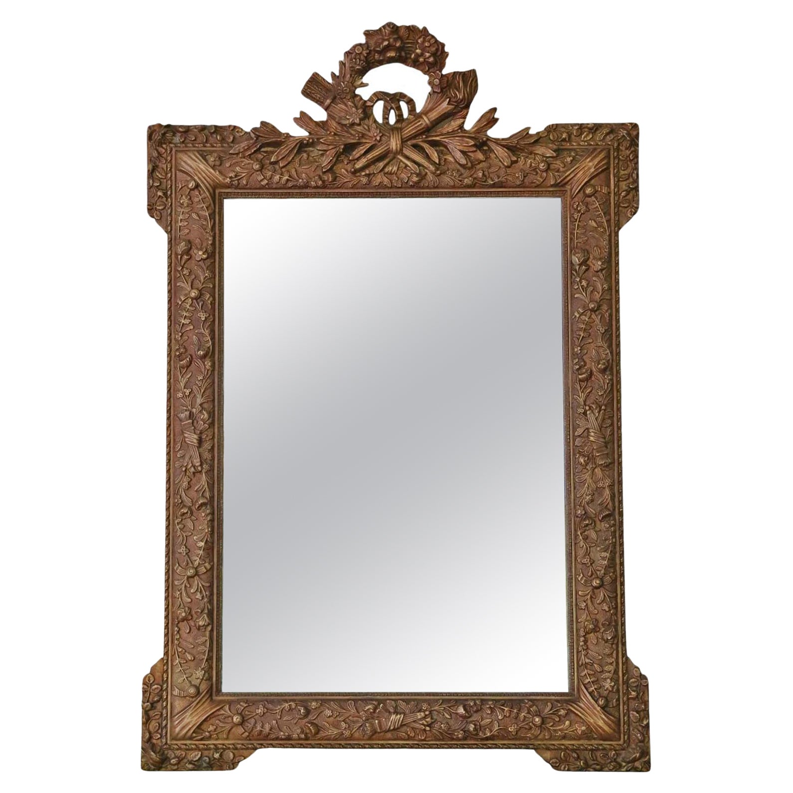 Antique Large C1900 Gilt Overmantle Wall Mirror Quality Ornate Design