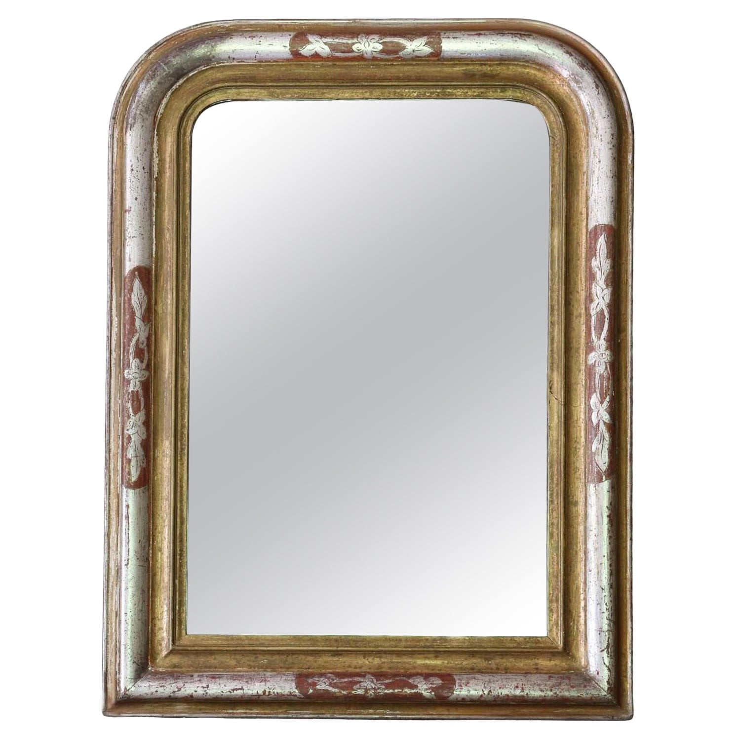 Espejo de pared antiguo grande de plata y dorado del siglo XIX - Calidad