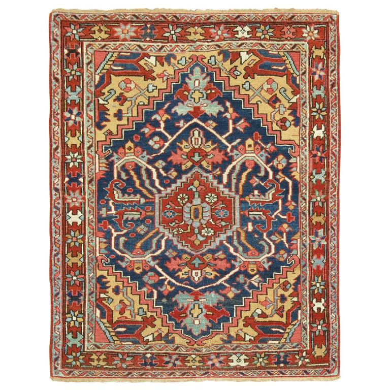 Navy Antique Persian Heriz Small Square Size Rug at 1stdibs
