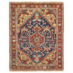 Navy Antique Persian Heriz Small Square Size Rug
