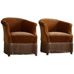 Paar Loungesessel aus goldenem Velour, dänischer Carbinetmaker, Art déco, 1940er Jahre