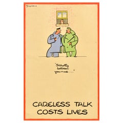 Original Vintage War Poster Careless Talk Strictly Between You And Me WWII