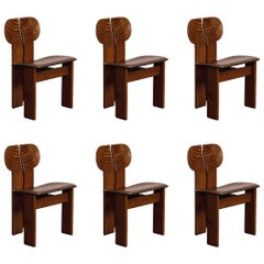 Afra & Tobia Scarpa "Africa" Chairs for Maxalto, Dark Brown, 1975, Set of 6
