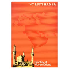 Original Vintage Travel Poster Lufthansa Proche Et Moyen Orient Near Middle East