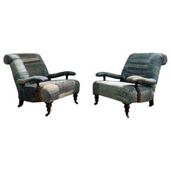 Ralph Lauren Castors Vintage Style Patchwork Indigo Blue Chairs, Set of 2