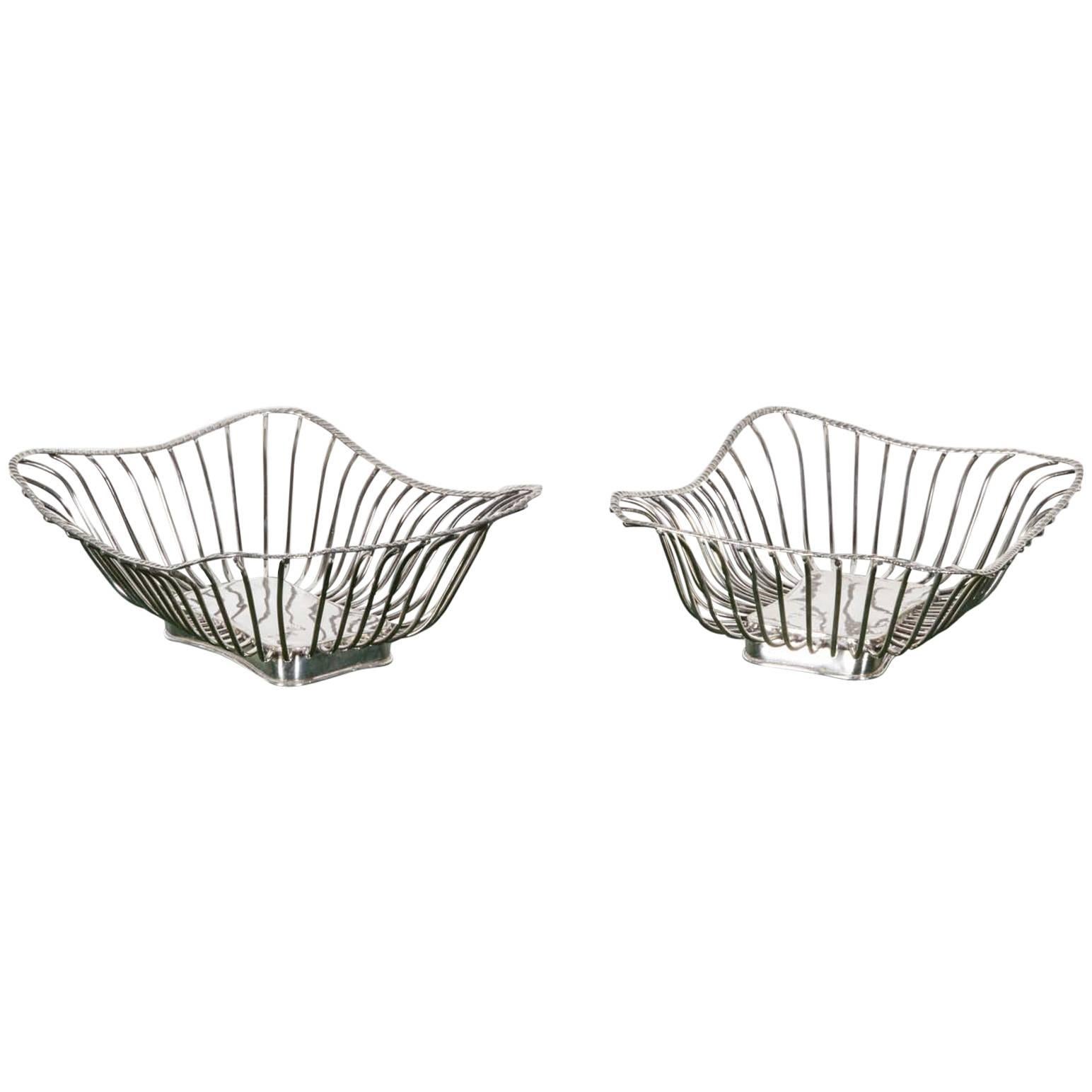Pair of Italian Silver Plate Wire Baskets For Sale