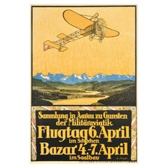 Original Antikes Originalplakat Militärische Luftfahrt Flugtag Aarau Schweiz