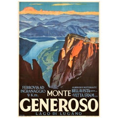 Póster de Viaje Vintage Original Monte Generoso Lago Di Lugano Suiza Koller