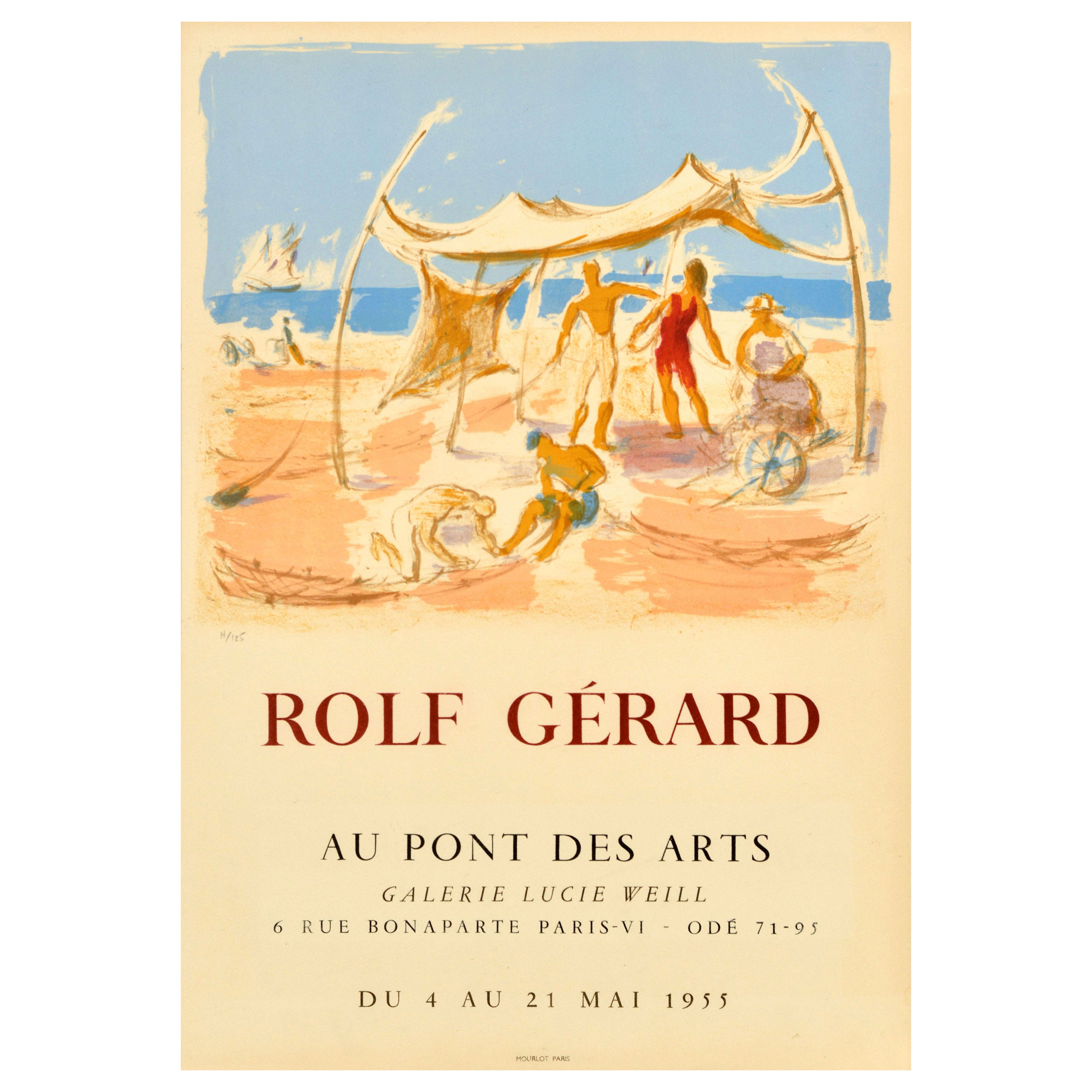 Poster originale d'epoca per mostra d'arte Rolf Gerard Pont Des Arts Lucie Weill