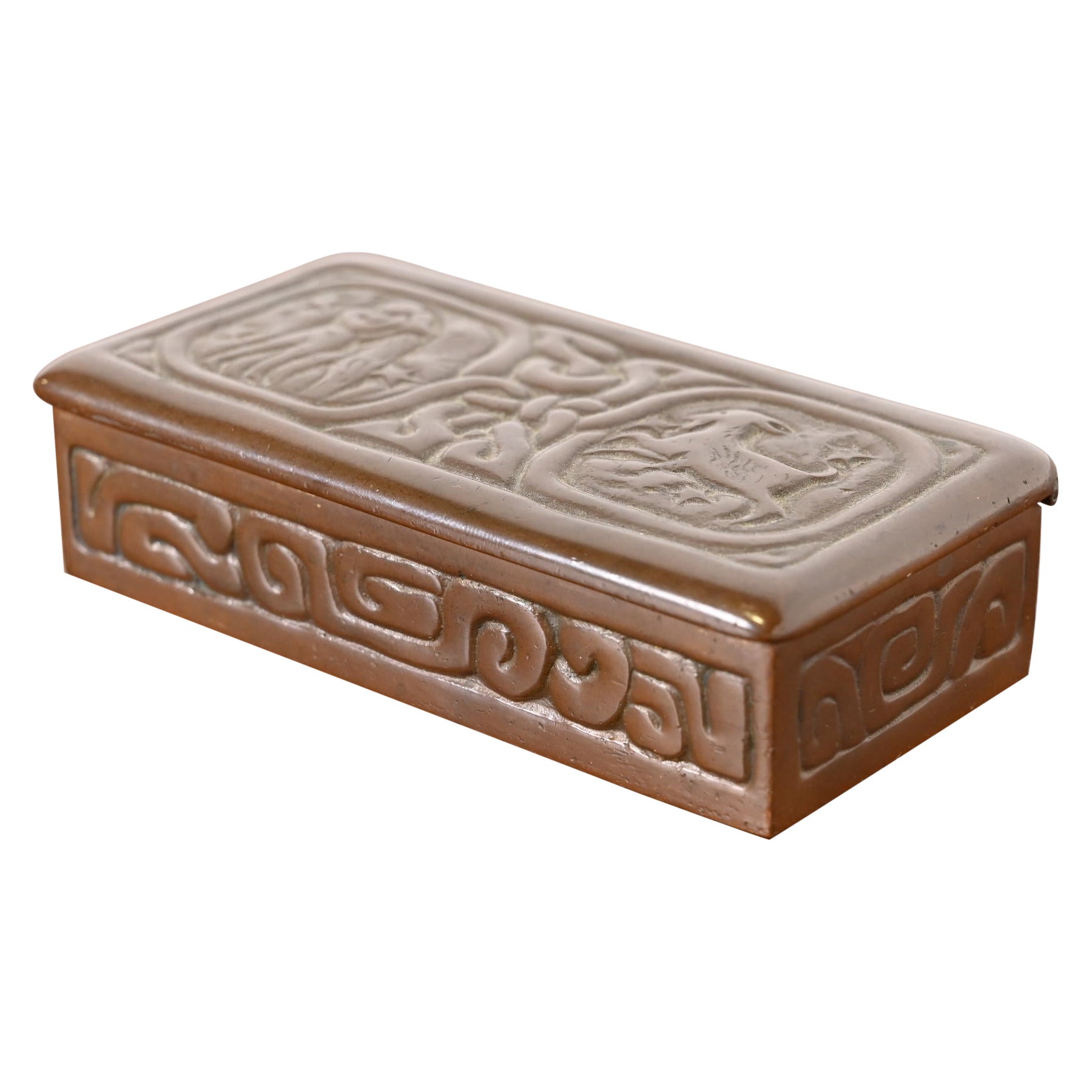 Tiffany Studios New York Zodiac Bronze Stamp Box