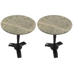 Pair of Art Deco Marble-Top Metal Side Tables 9