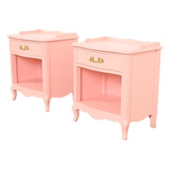 Drexel French Provincial Louis XV Pink Lacquered Nightstands, Newly Refinished