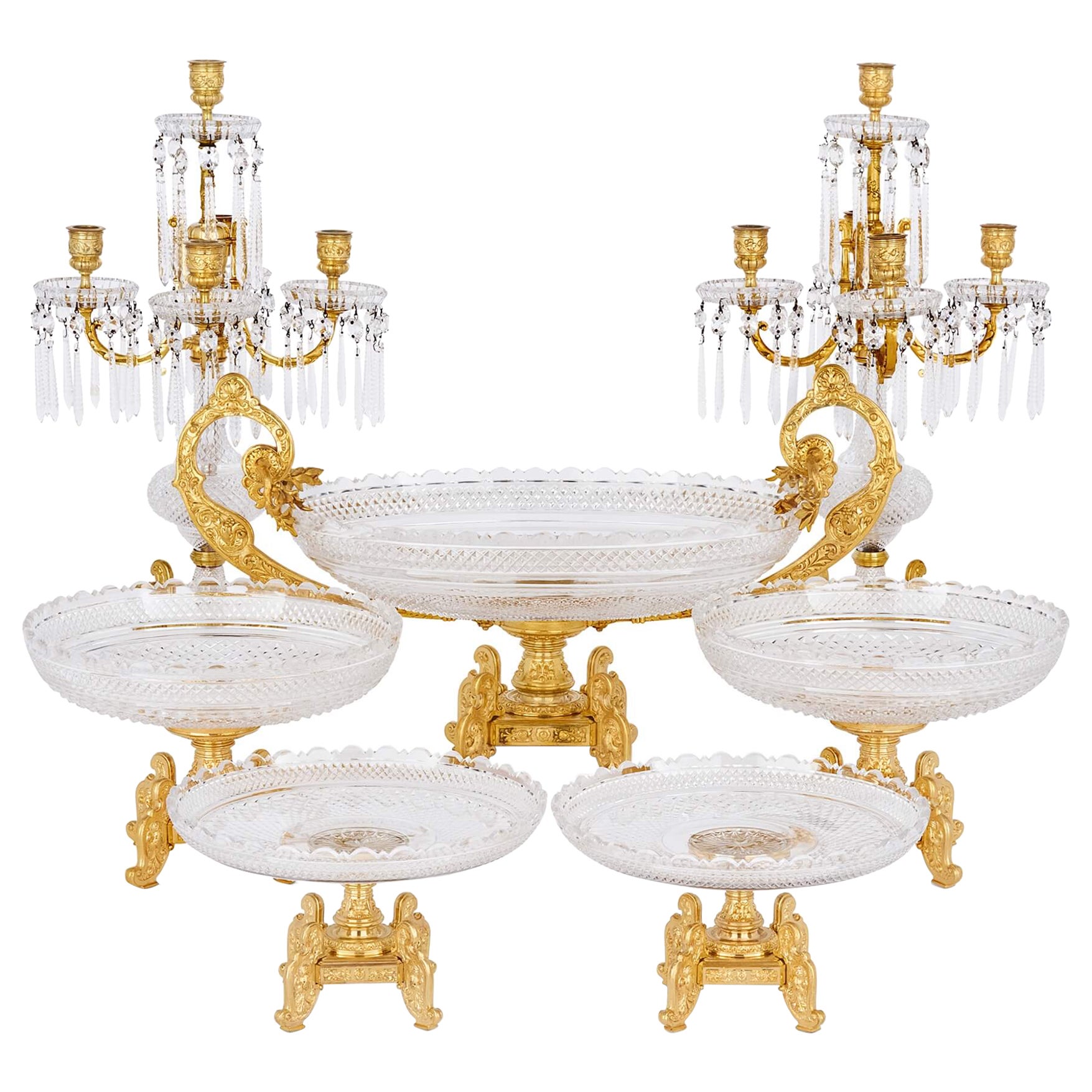 Antique Seven-Piece Crystal and Ormolu Centrepiece Garniture by Baccarat