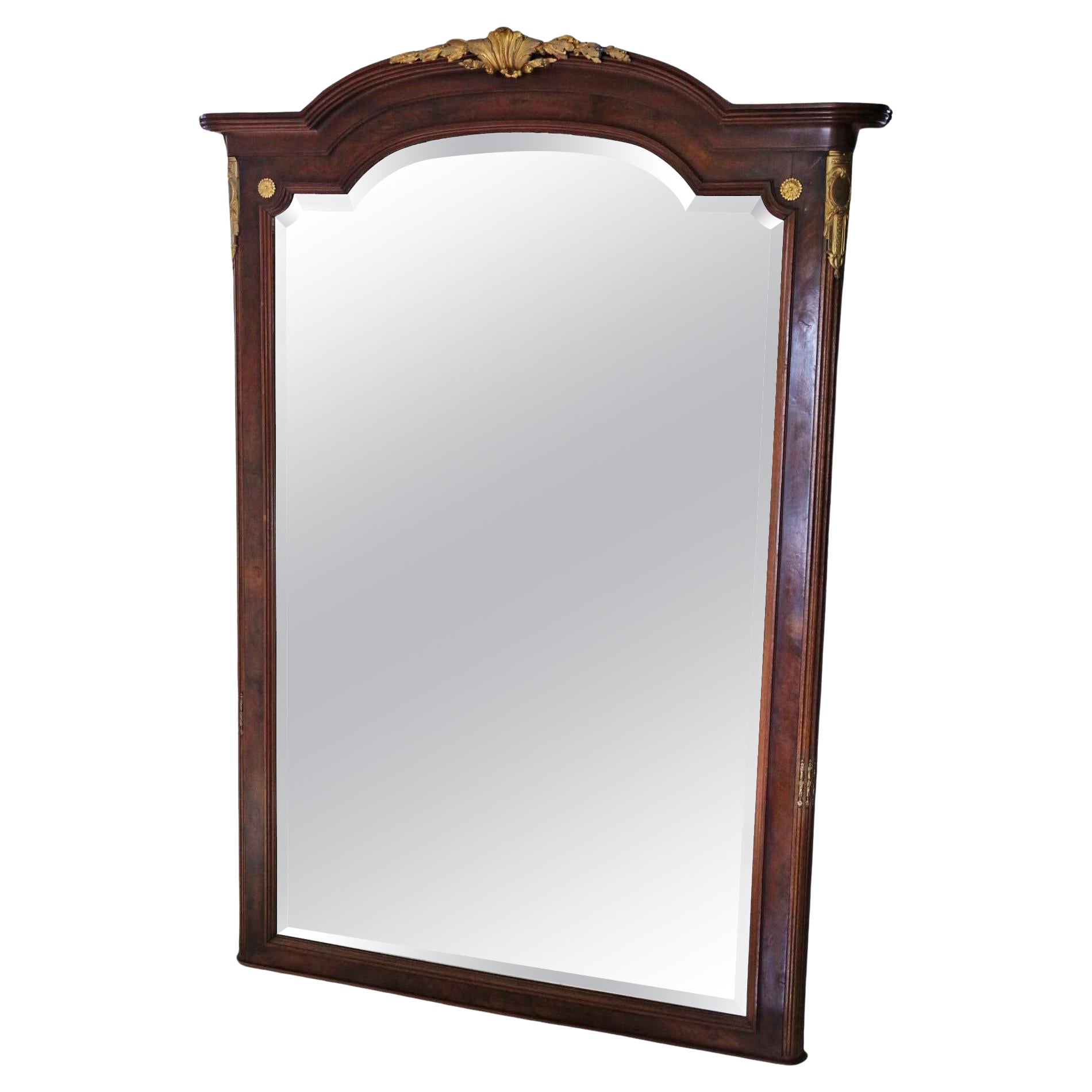 Antique Mirror da parete molto grande in mogano e noce di qualità