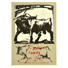Poster originale d'epoca della mostra J Fin Toros Galerie Verneuil Bullfighting