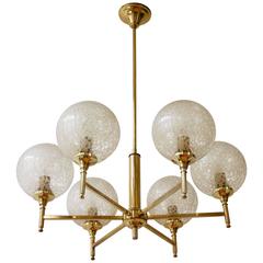 Murano Globe Glass and Brass Chandelier