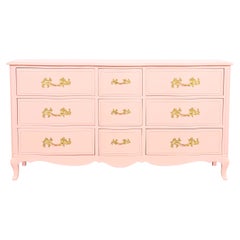 Drexel French Provincial Louis XV Pink Lacquered Triple Dresser, Refinished
