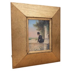 1875s Painted on Board Decorative Picture of Woman with Hat. Framed, France.