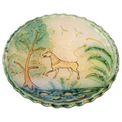 Glazed Ceramic Plate of Archbishop's Bridge with Scene of Dog and Trees