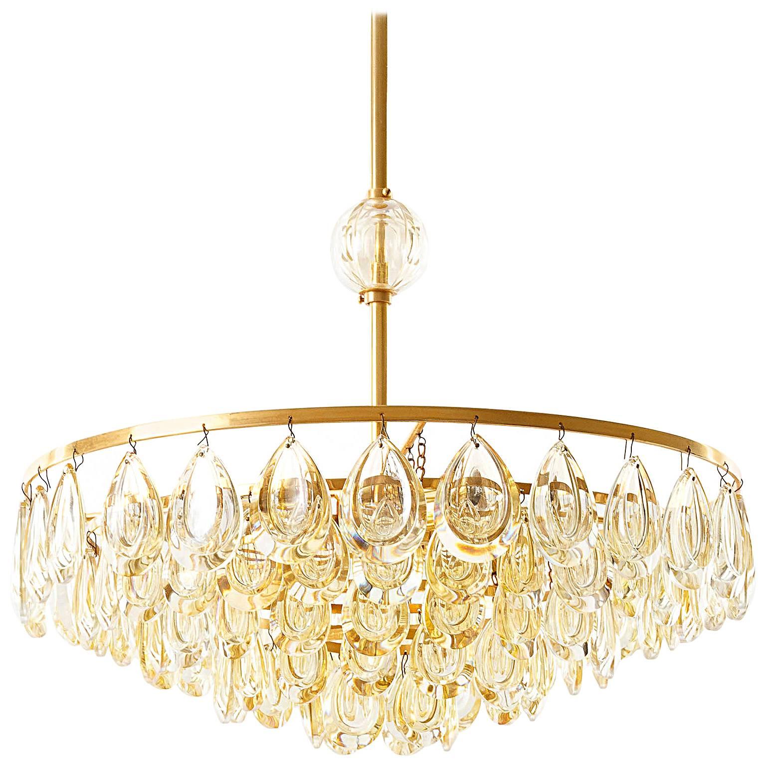 Palwa Chandelier, Gilded Brass and Amber Tone Glass, 1960s
