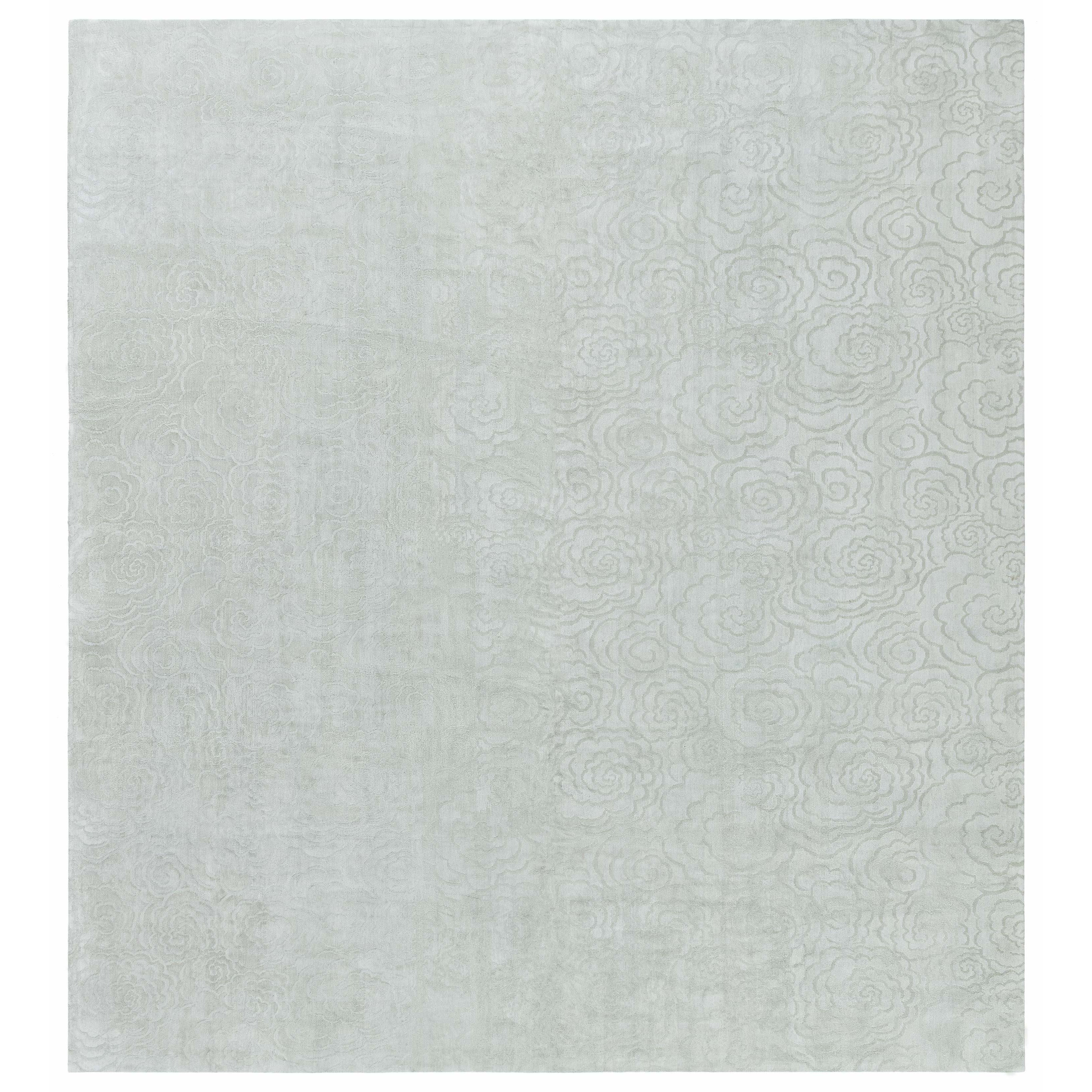 Contemporary Camelia Green Handmade Silk Rug by Doris Leslie Blau