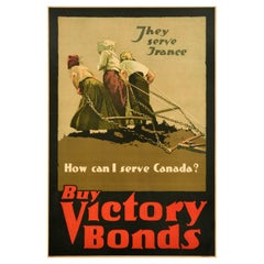 Original Antique WWI Home Front Poster  How Can I Serve Canada Buy Victory Bonds