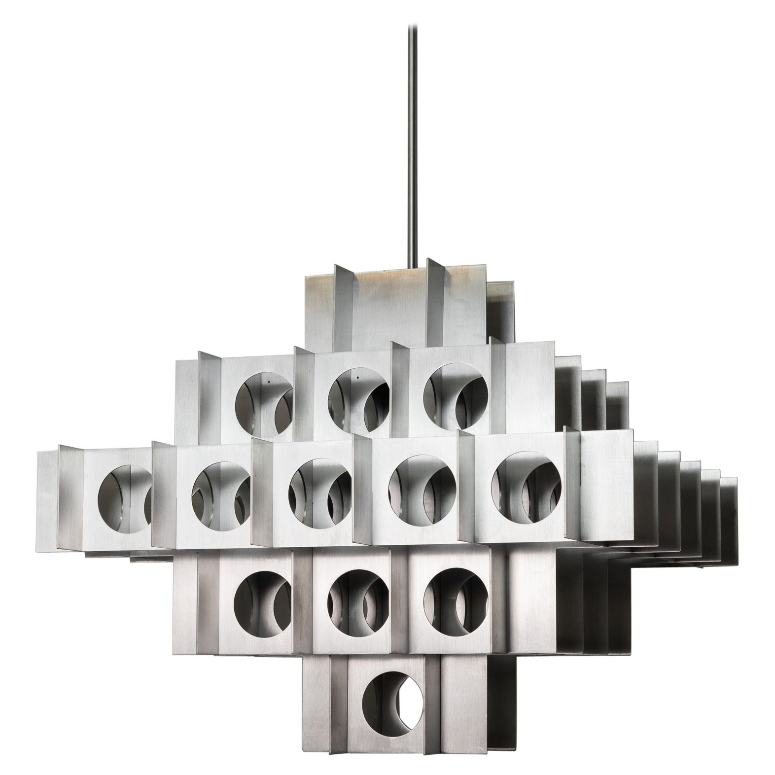 Tenfold Chandelier 5T 32inch, Waxed Aluminum, Brutalist Pendant, Customizable