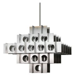 Tenfold Chandelier 5T 32inch, Waxed Aluminum, Brutalist Pendant, Customizable