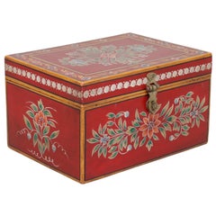 Hand Painted Floral Red Trinket Box