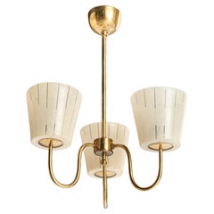 Swedish Designer, Chandelier, Brass, Glass, Sweden, 1950s