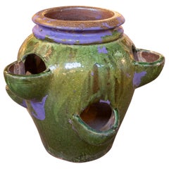 1940s Green Glazed Ceramic Spanish Pottery for Planting Strawberries
