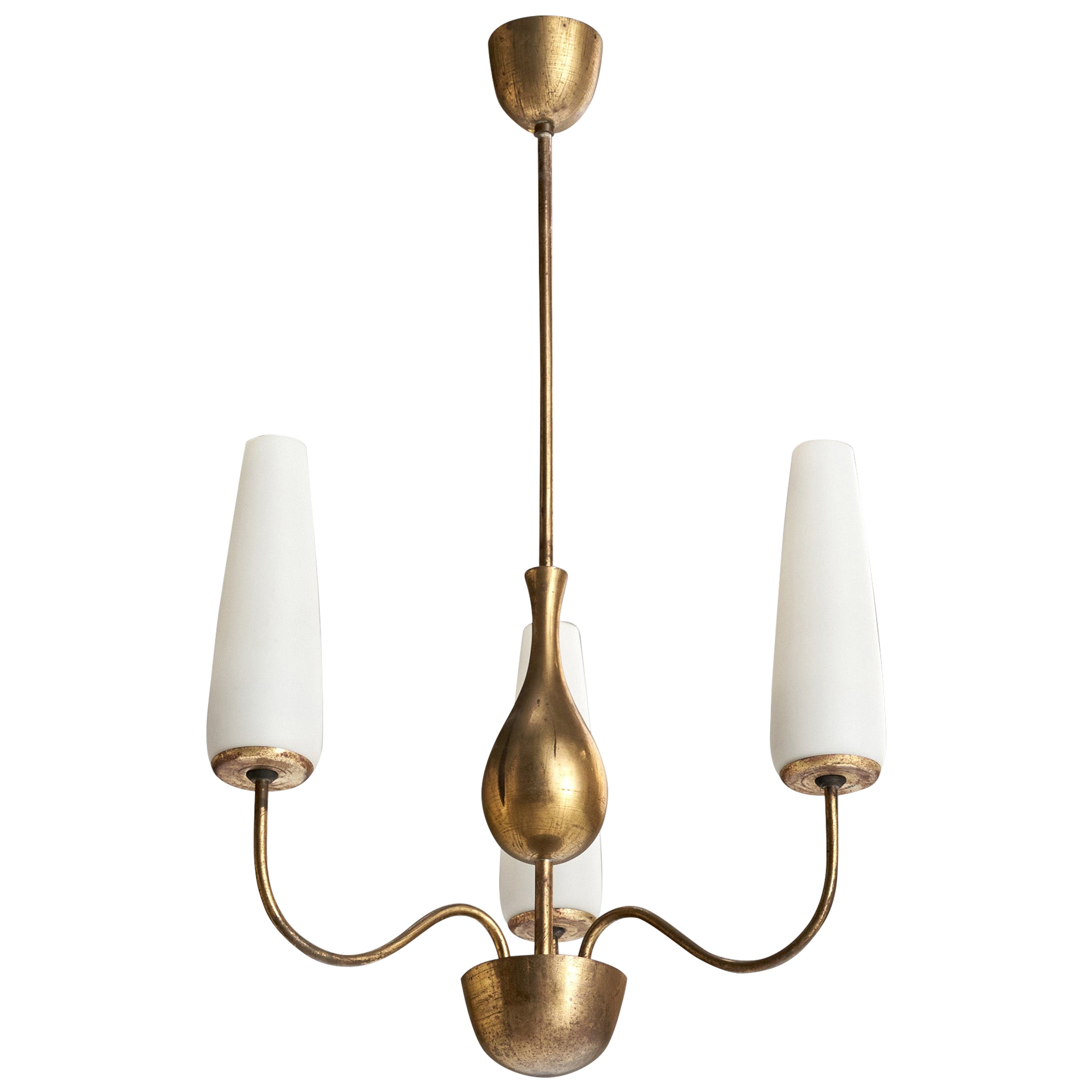 Karl Hagenauer, Chandelier, Brass, Glass, Austria, 1940s
