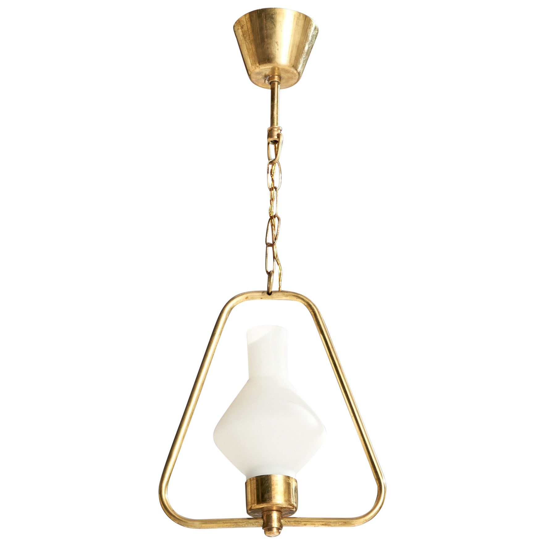 Swedish Designer, Pendant Light, Brass, Glass, Sweden, 1950s