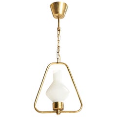 Swedish Designer, Pendant Light, Brass, Glass, Sweden, 1950s