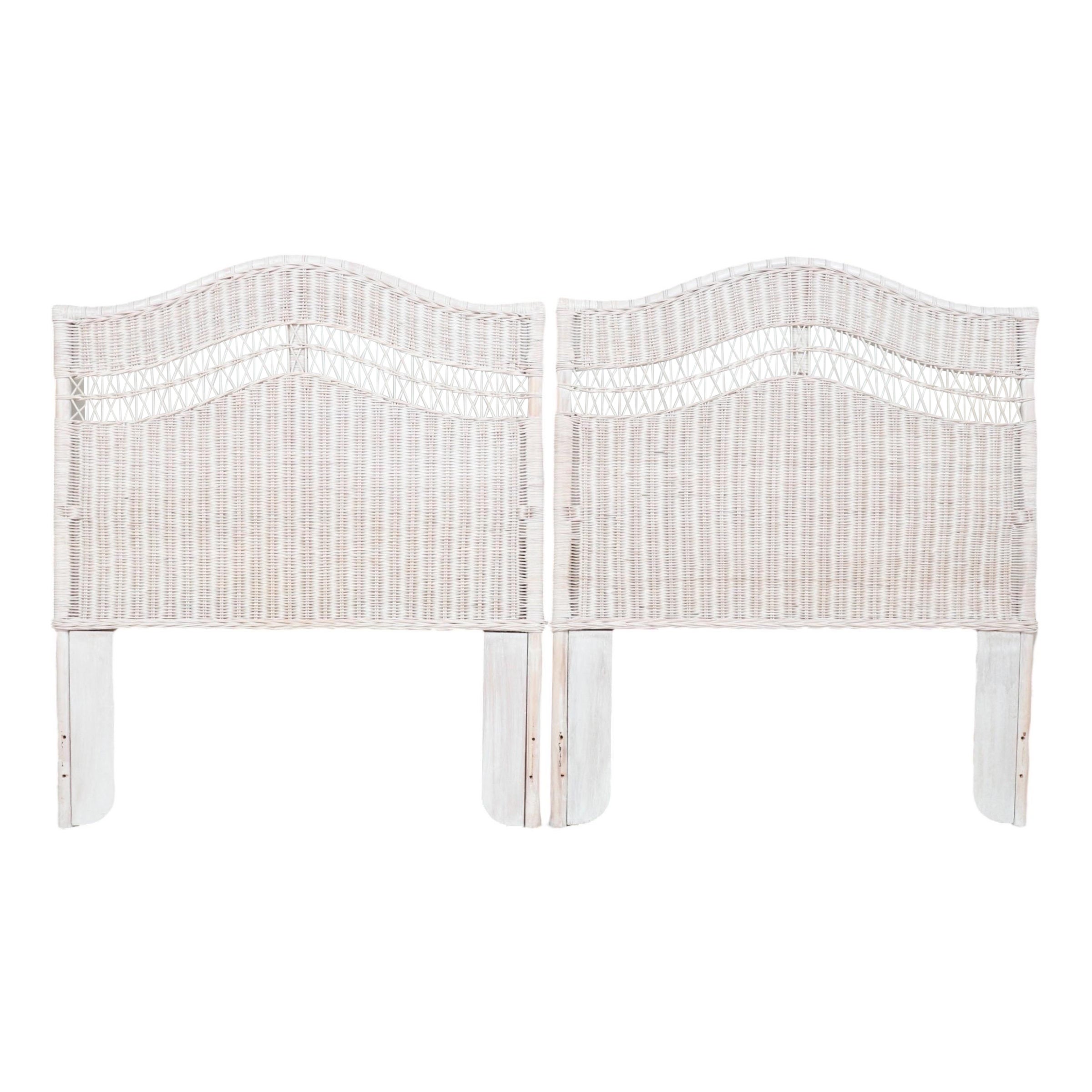 Whitewashed Wicker Twin Headboards - a Pair