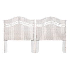 Whitewashed Wicker Twin Headboards - a Pair