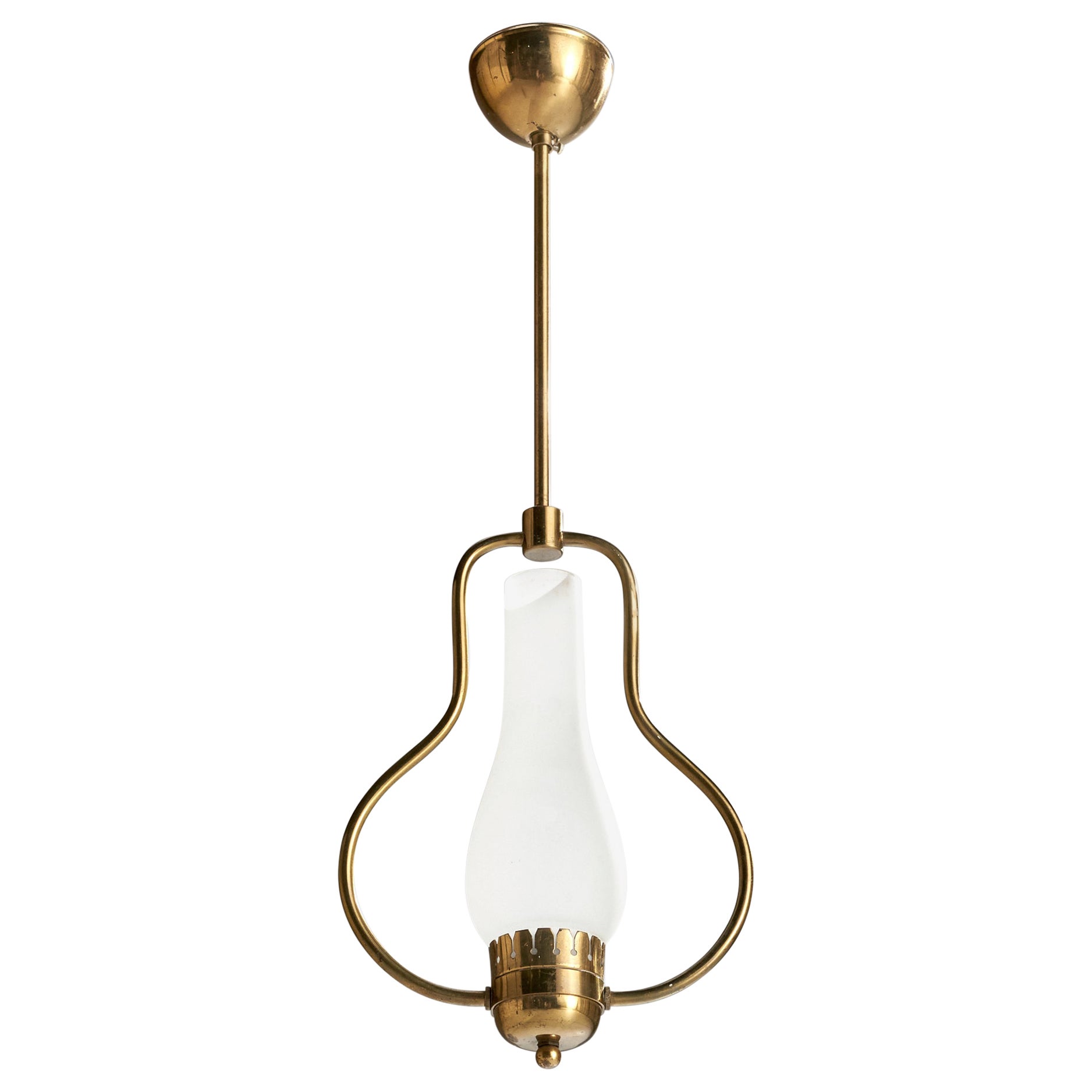 Design suédois, lampe à suspension, laiton, verre, Suède, années 1940 en vente