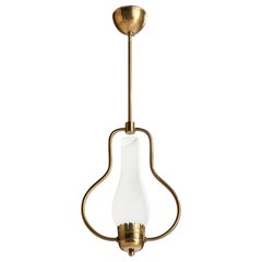 Swedish Designer, Pendant Light, Brass, Glass, Sweden, 1940s