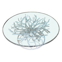 Vintage Metall Faux Coral Palm Beach Kaffee Cocktail Tisch Pulverbeschichtet Terrasse