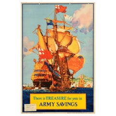 Original Vintage Póster del Frente Interior de la Segunda Guerra Mundial Tesoro del Ahorro del Ejército Segunda Guerra Mundial