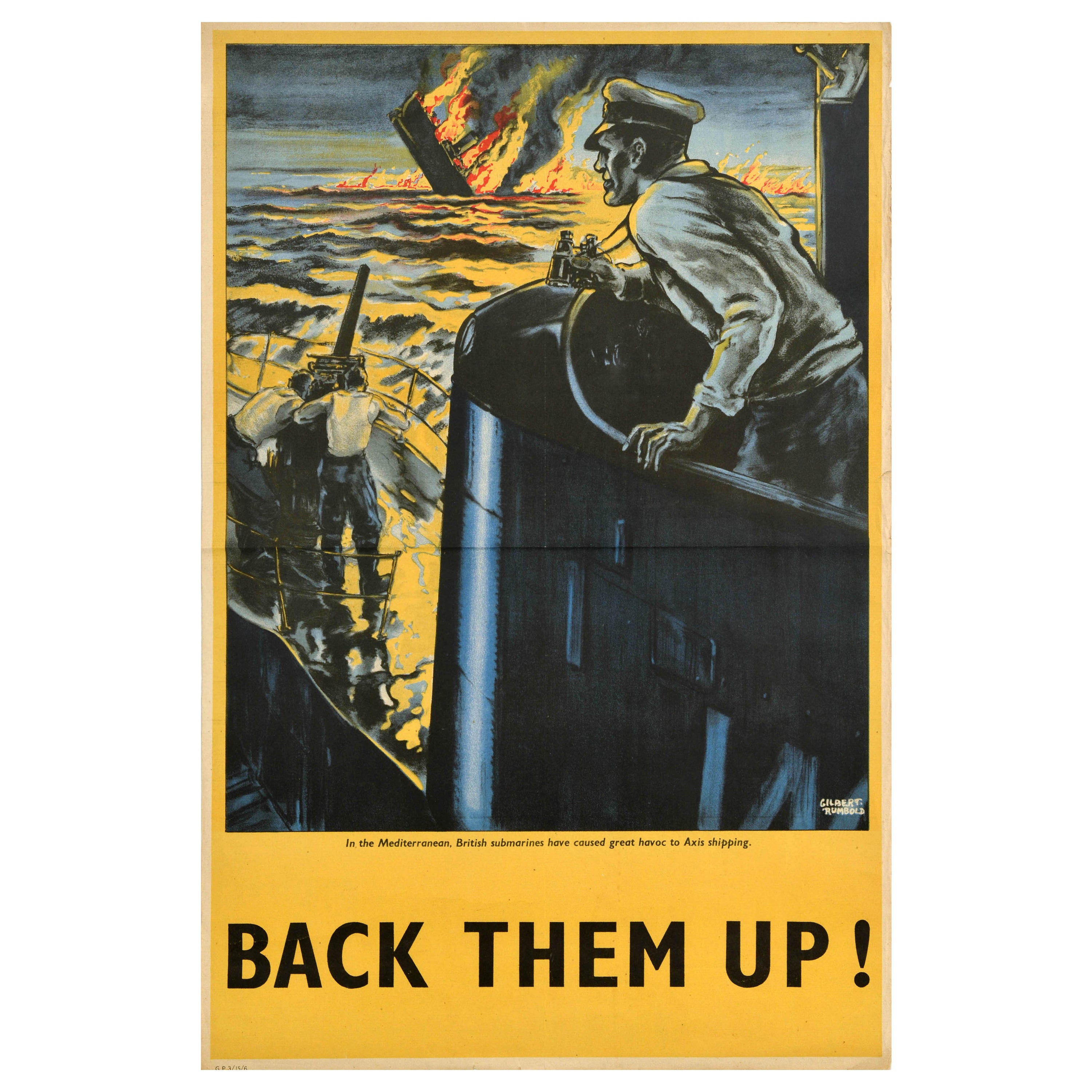 Original Vintage World War Two Poster Back Them Up WWII British Submarines