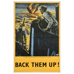 Original Vintage World War Two Poster Back Them Up WWII British Submarines