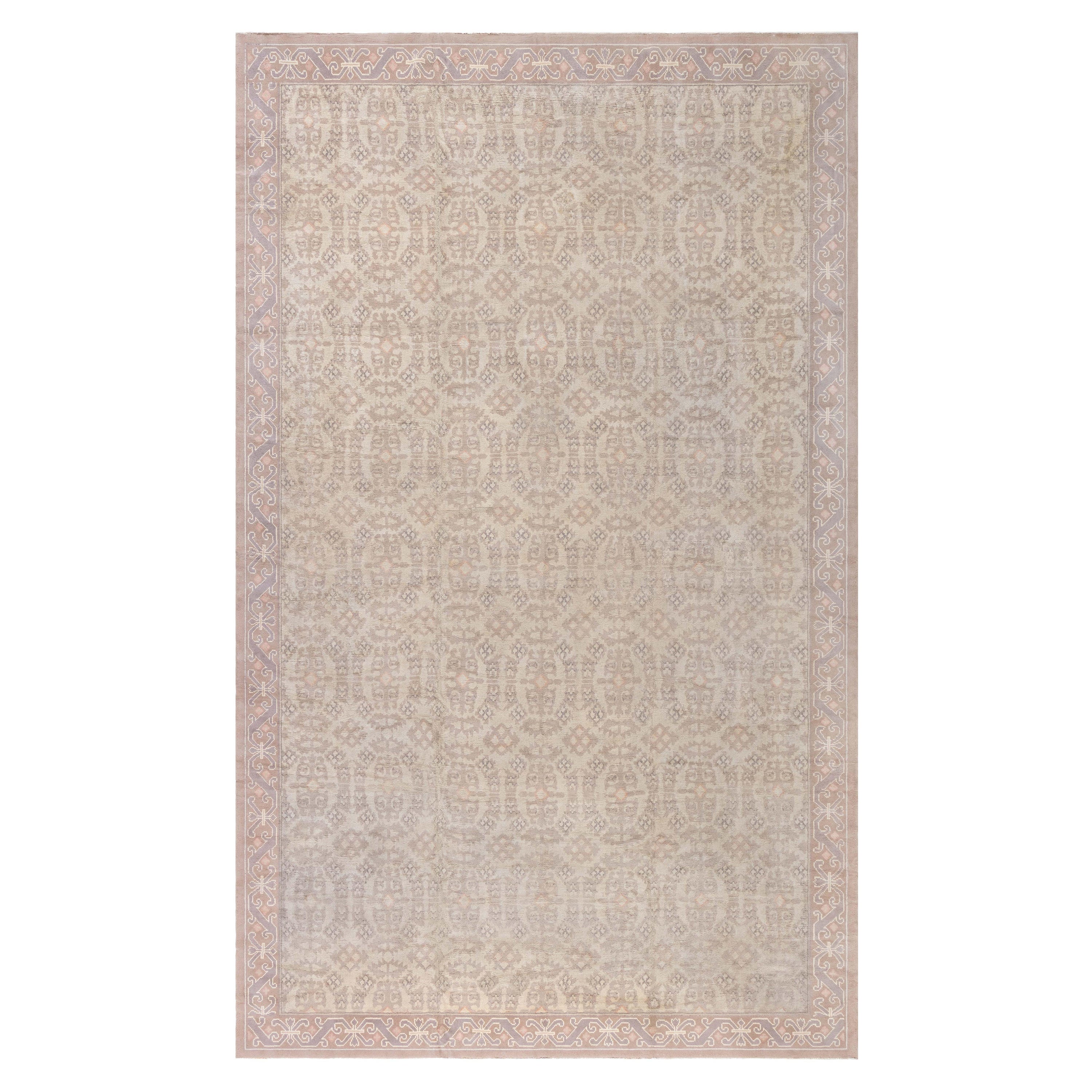 Doris Leslie Blau Alfombra española vintage de lana beige hecha a mano