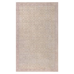 Doris Leslie Blau Alfombra española vintage de lana beige hecha a mano