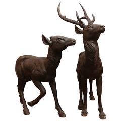 Vintage Bronze Pair of Deer