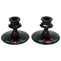 Portavelas de Cristal Negro Pintado a Mano - Pareja
