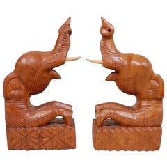 Teak Elephant Bookends - a Pair