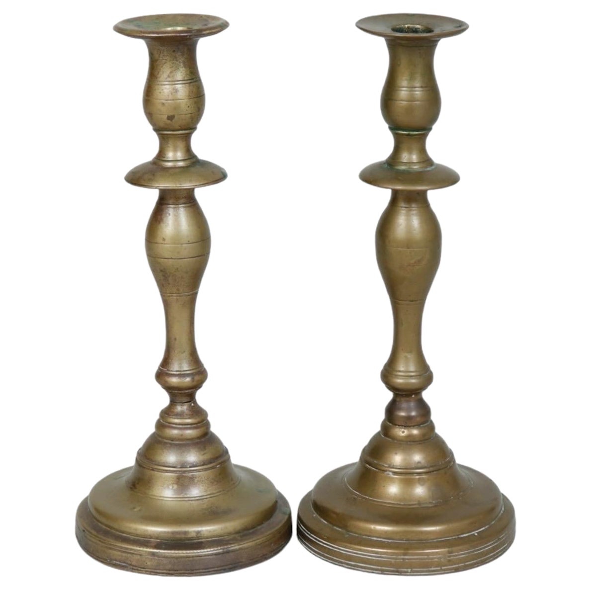 Turned Brass Candlestick Holders - a Pair