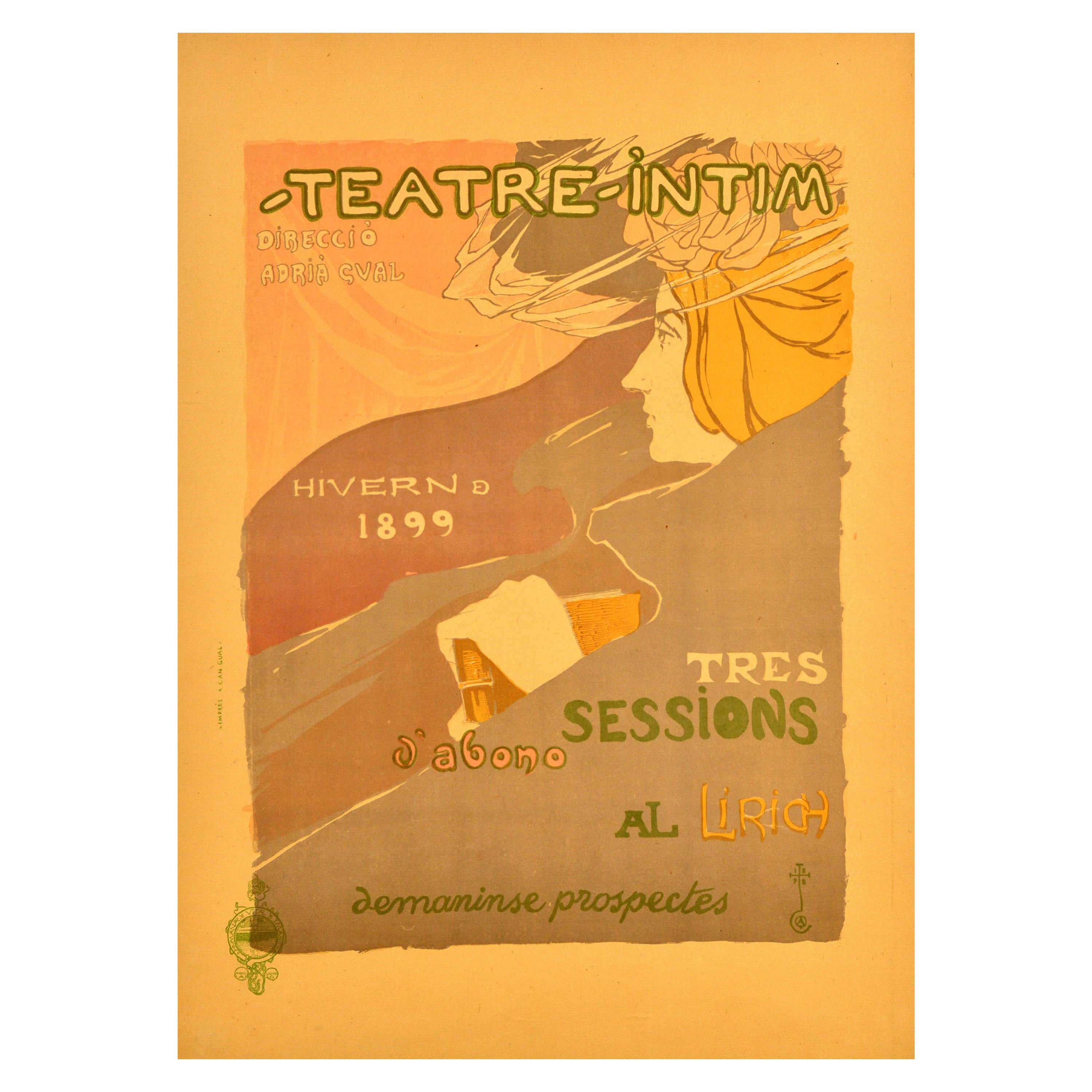 Original Antique Advertising Poster Teatre Intim Adria Gual Catalan Theatre For Sale