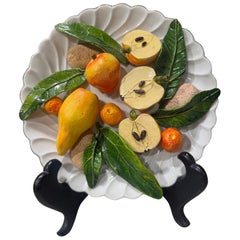 Assiette à fruits "Trompe L'Oeil" vintage français Christine Viennet fait à la main